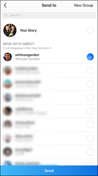 Список контактов для отправки снимка