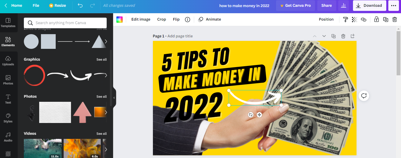 Добавление графических элементов и значков в шаблон Canva