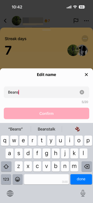 Pantalla para renombrar la mascota virtual