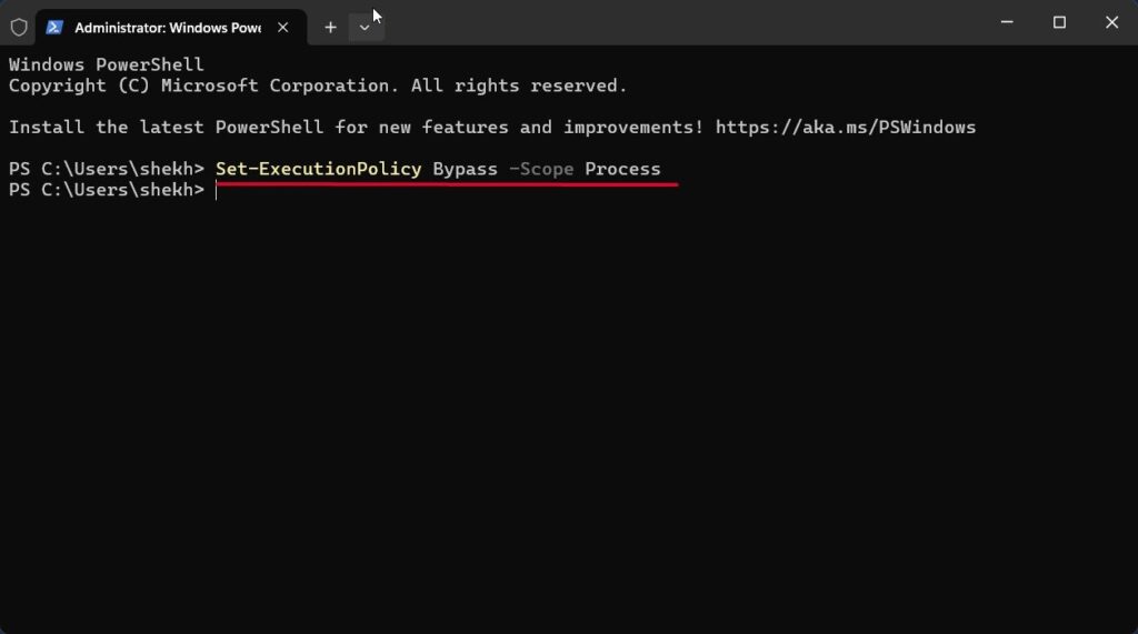 Change the script execution policy