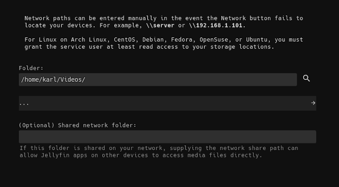 Добавление папки библиотеке Jellyfin