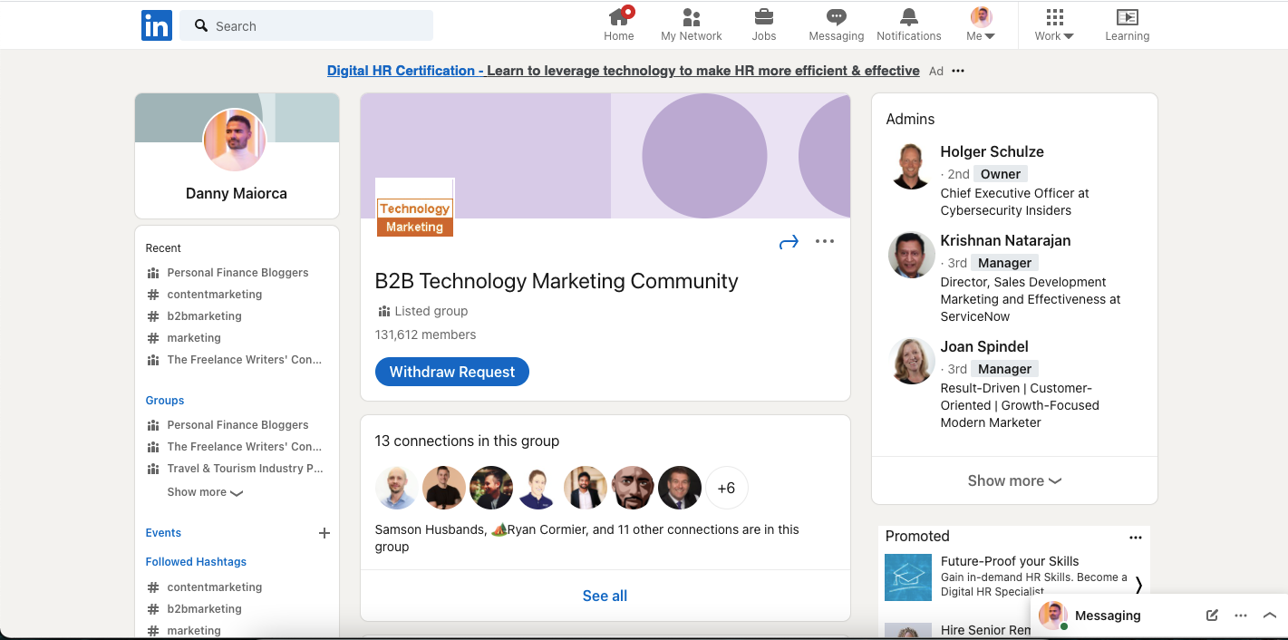 форма запроса на вступление в группу LinkedIn