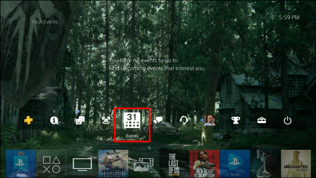 Иконка раздела События в панели действий PS4