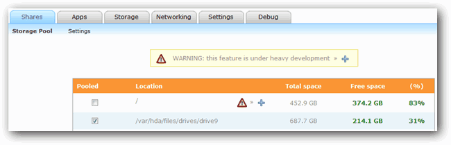 Вкладка управления пулом хранилища и выбор дисков для пула