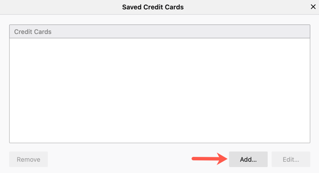 Кнопка Добавить для кредитной карты