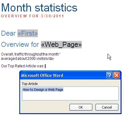 Окно ввода значения для поля 'Fill-in' при слиянии
