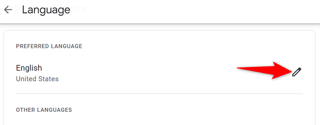 Нажмите значок карандаша рядом с выбранным языком.