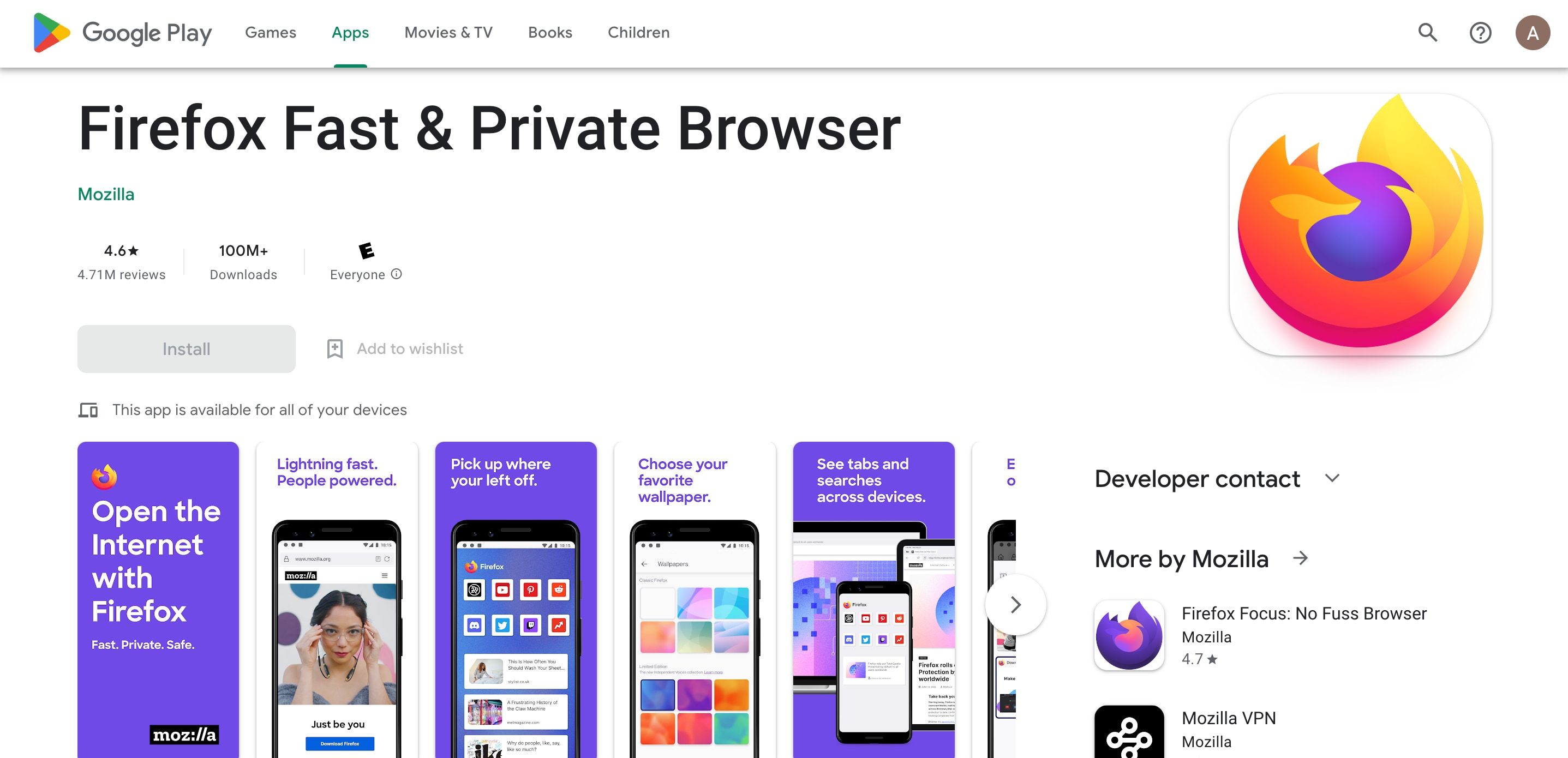 Браузер Firefox для Android на экране смартфона