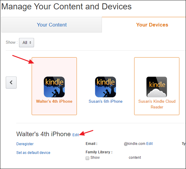 Редактирование имени устройства на Amazon