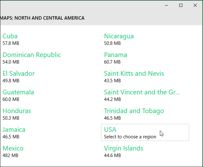Sélection d’une région spécifique comme la Californie pour le téléchargement de la carte