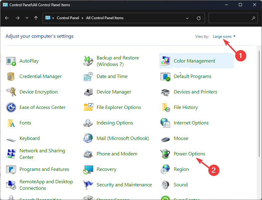 Раздел Power Options в Панели управления