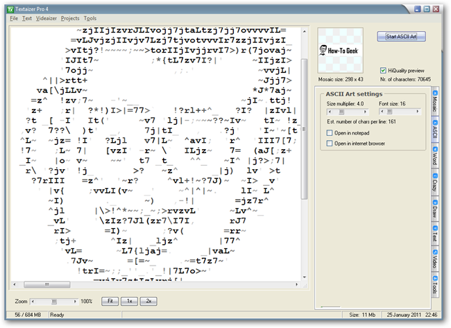 Результат генерации ASCII