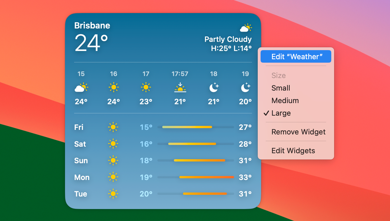 Удаление, изменение размера и настройка виджетов через контекстное меню