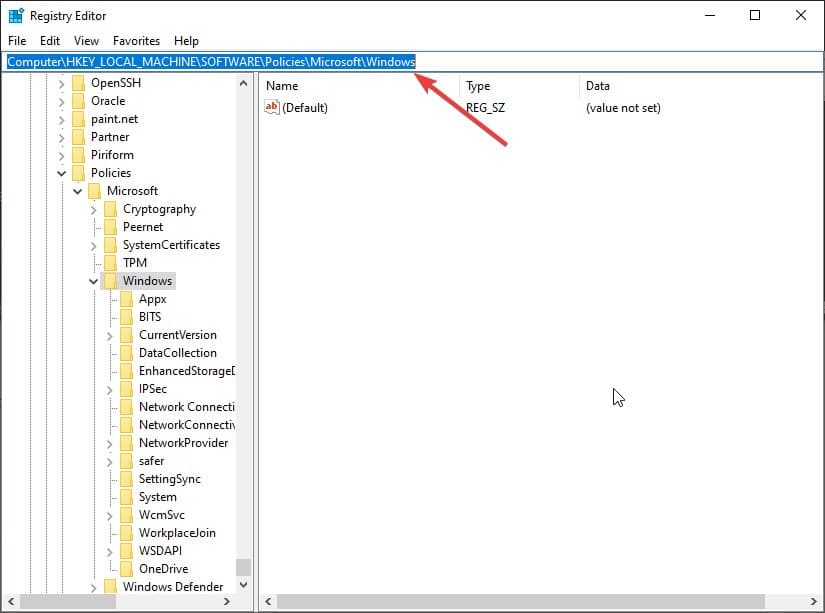 Переход по пути в реестре