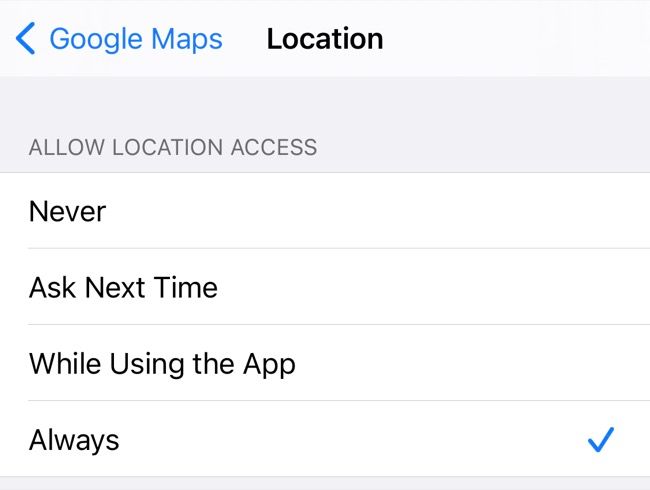 Google Maps Location Settings