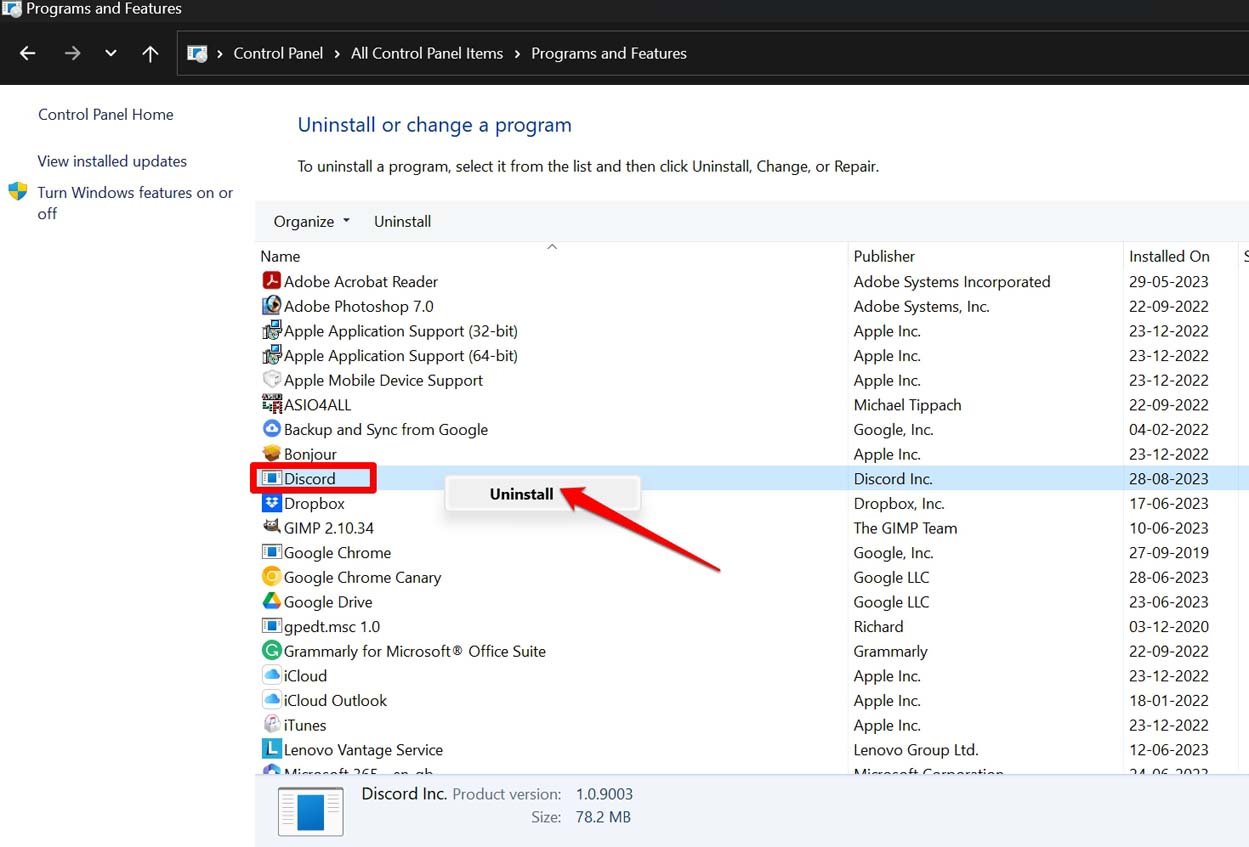 Desinstalar o Discord no Windows