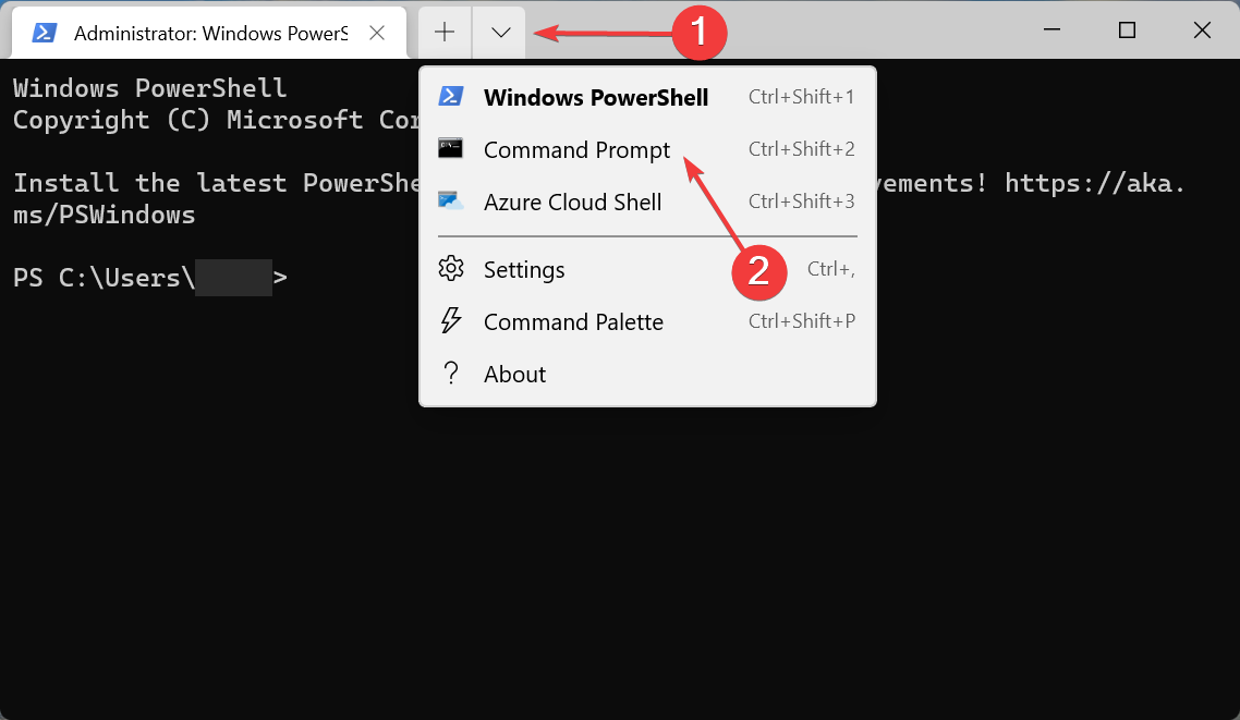 Выбор Командной строки в Windows Terminal