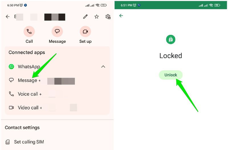 Отправка сообщения контакту через WhatsApp из приложения Контакты на Android