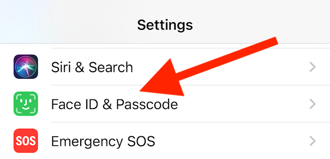 Выберите опцию «Face ID & Passcode»