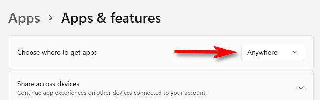 Нажмите на выпадающее меню «Выберите, откуда получать приложения».