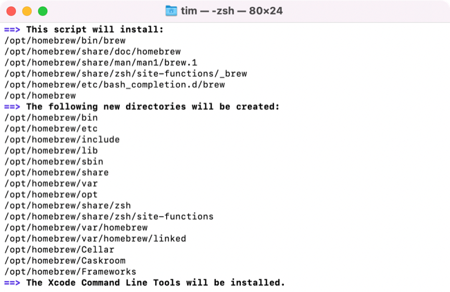 Нажмите Enter, чтобы установить Homebrew на Mac