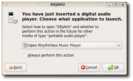 Диалог автозапуска iPod в Ubuntu