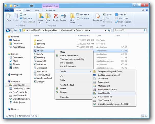 Копирование imagex.exe в корень диска C