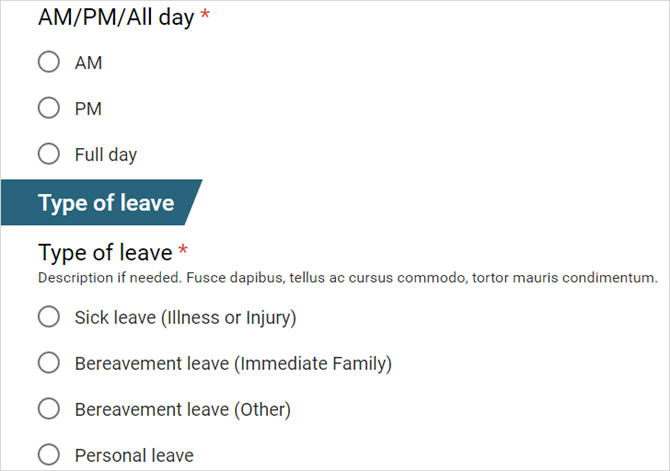 Шаблон запроса на отпуск с датой и типом отпуска