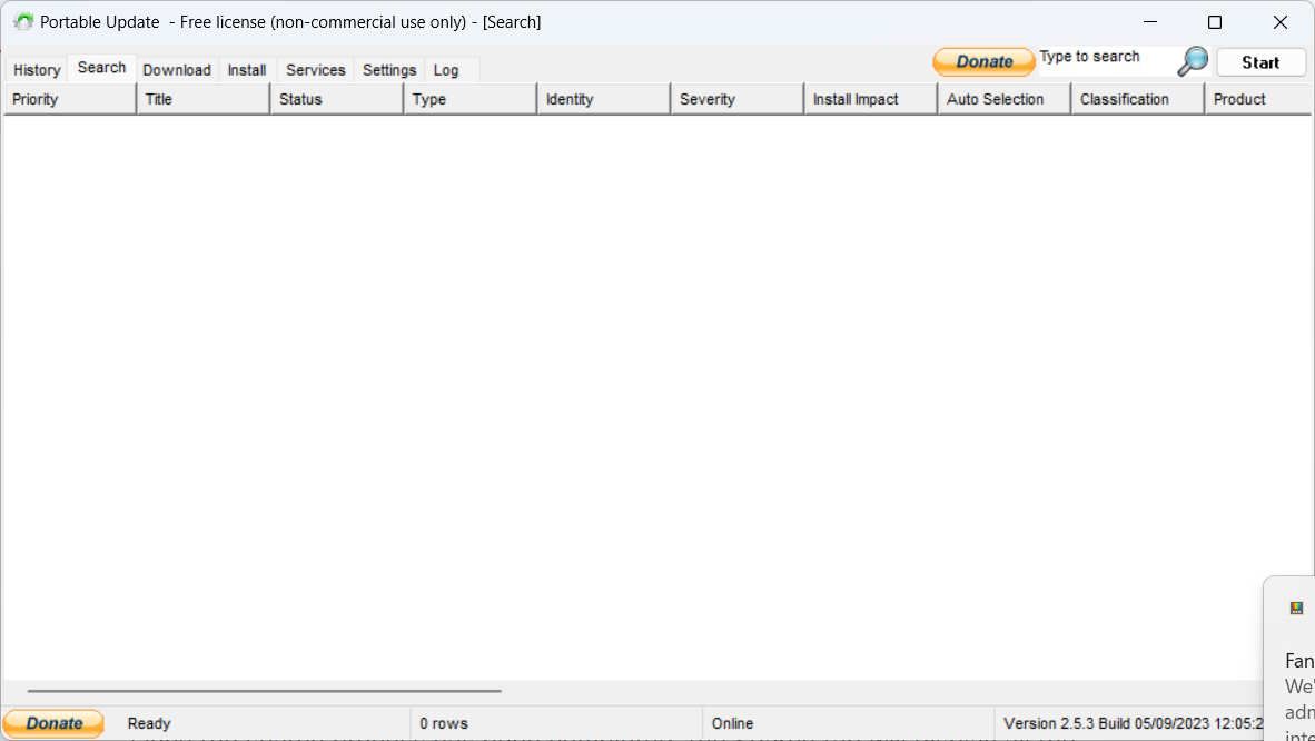 Пустая вкладка поиска в Portable Update