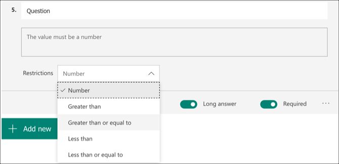 Microsoft Forms Text question