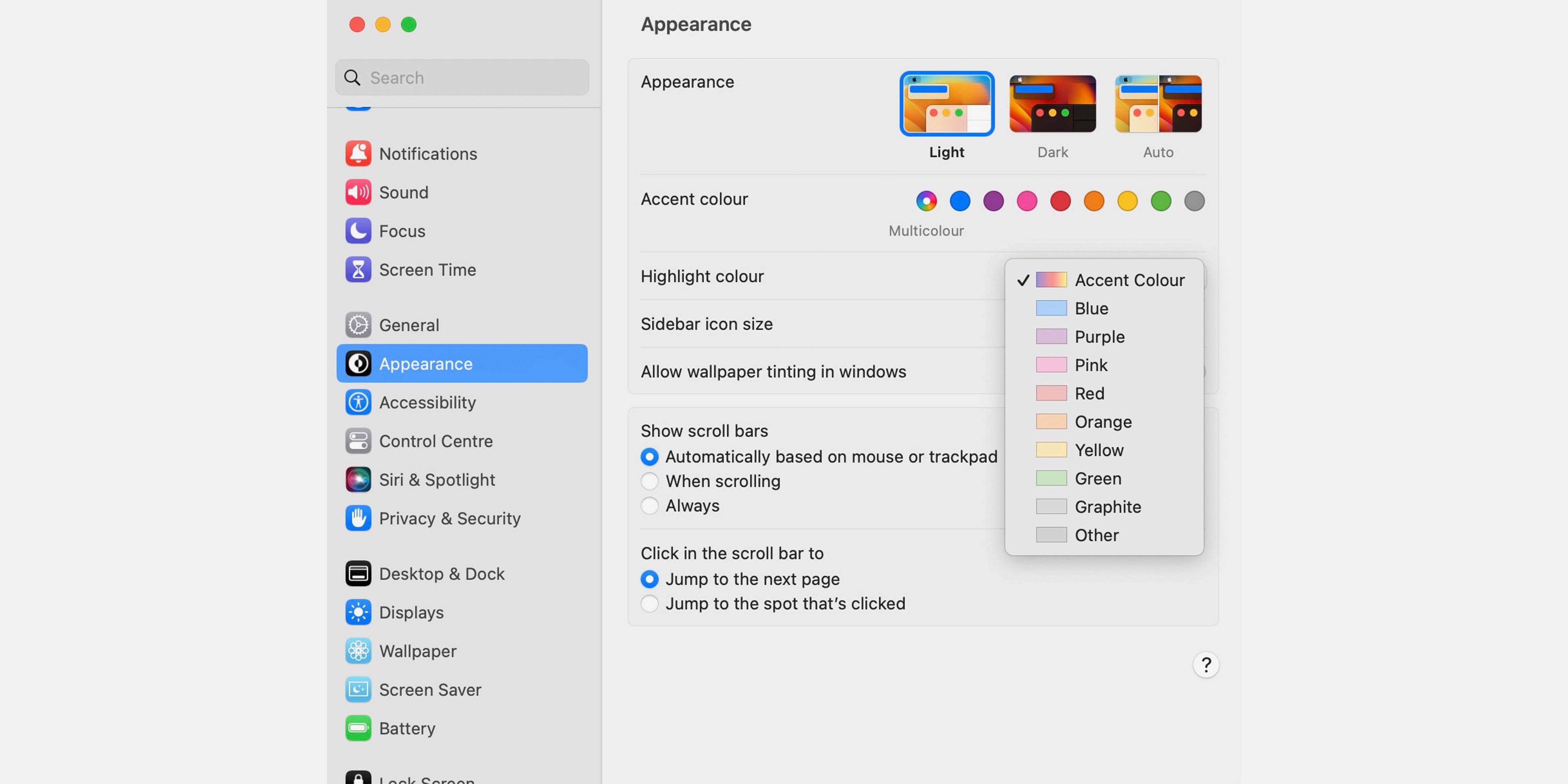Скриншот Настроек macOS — Внешний вид