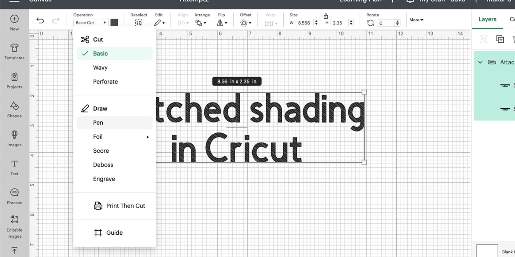 Cricut Operation Draw options