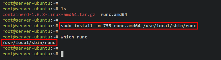 Проверка установки runc и путь к бинарнику