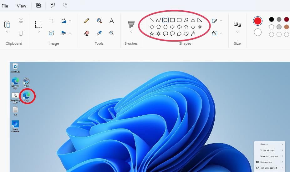 Блок Shapes в Paint с доступными фигурами