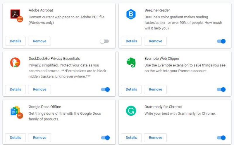 Chromeの拡張機能一覧とトグルスイッチのスクリーンショット