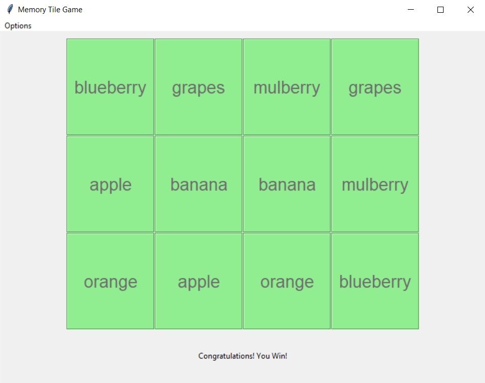 Вывод: все пары найдены, экран победы