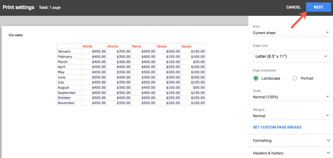 Click Next on the top right