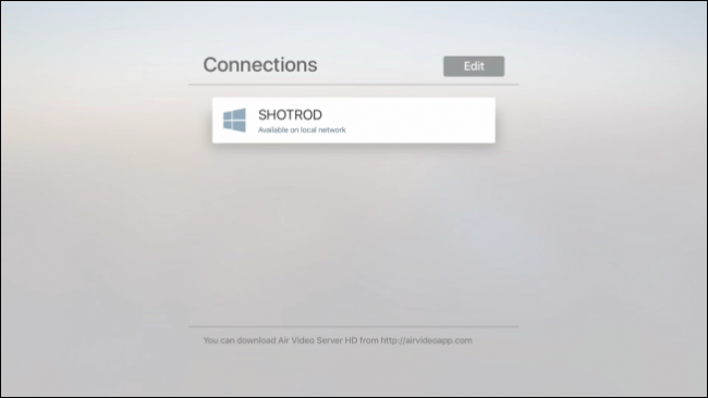 Сервер обнаружен в Air Video HD на Apple TV — экран подключений