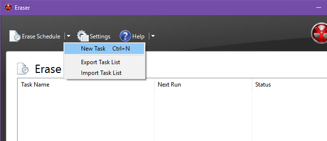 окно Eraser: создание новой задачи