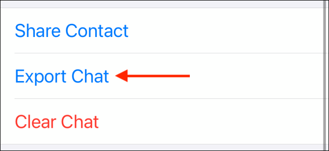Выберите Экспорт чата в профиле WhatsApp