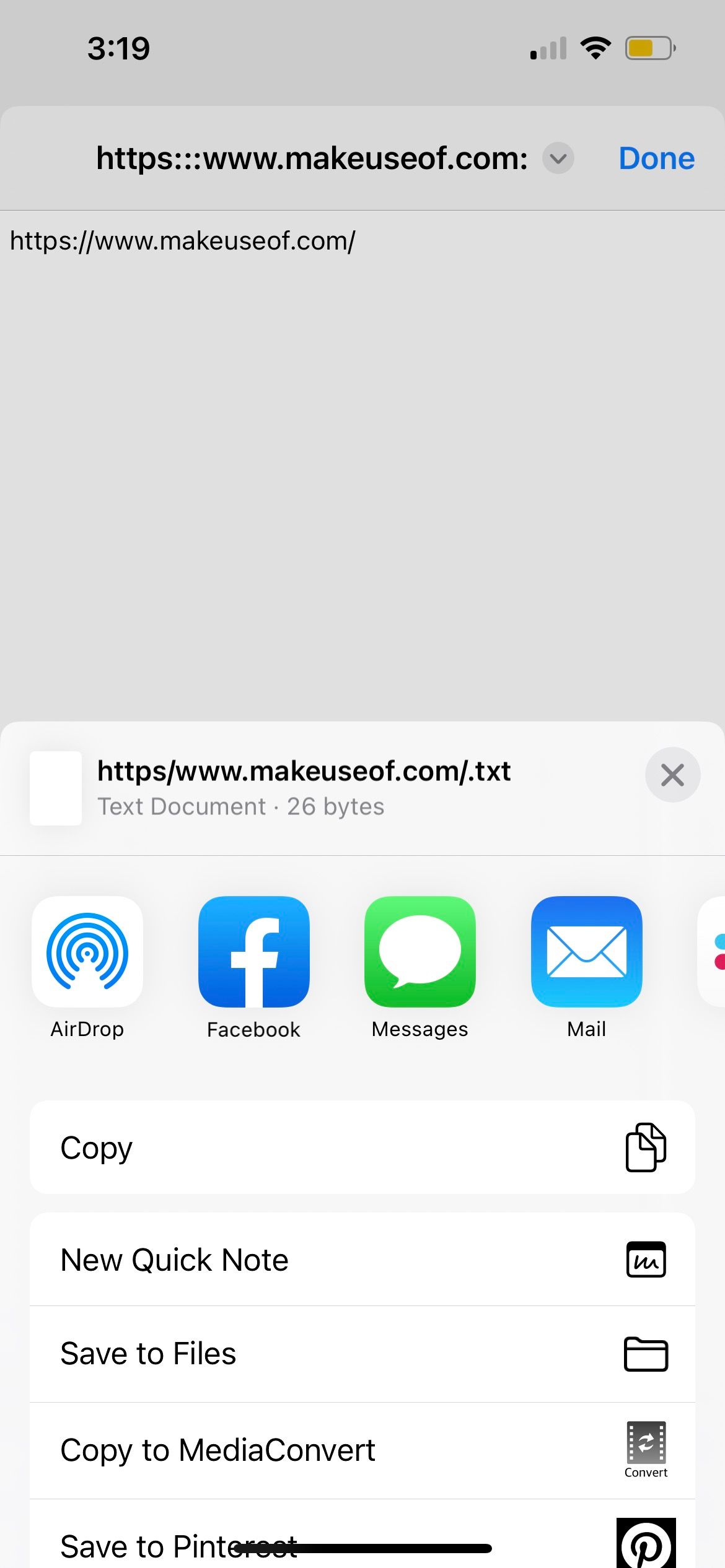 copy expanded link on iphone