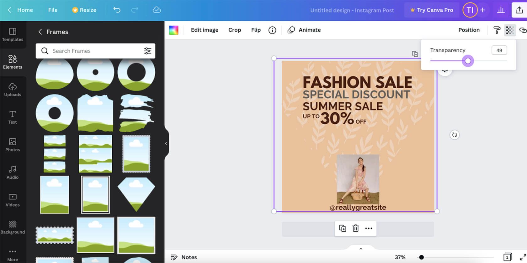 текстура внутри формы в Canva