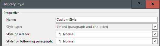 Раздел свойств для переименования и базирования стиля