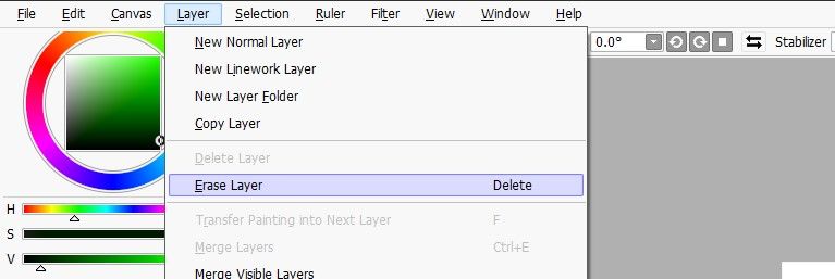 Painttool sai erasing a layer in the menu