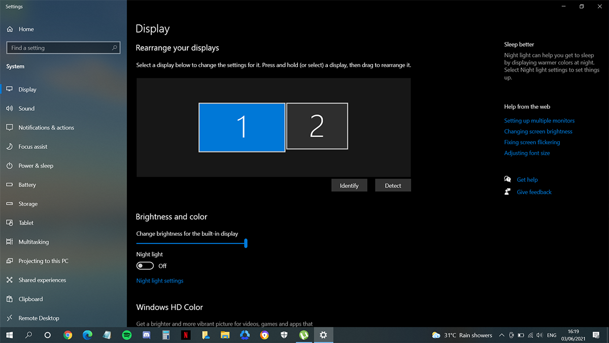 Выбор второго монитора в параметрах экрана