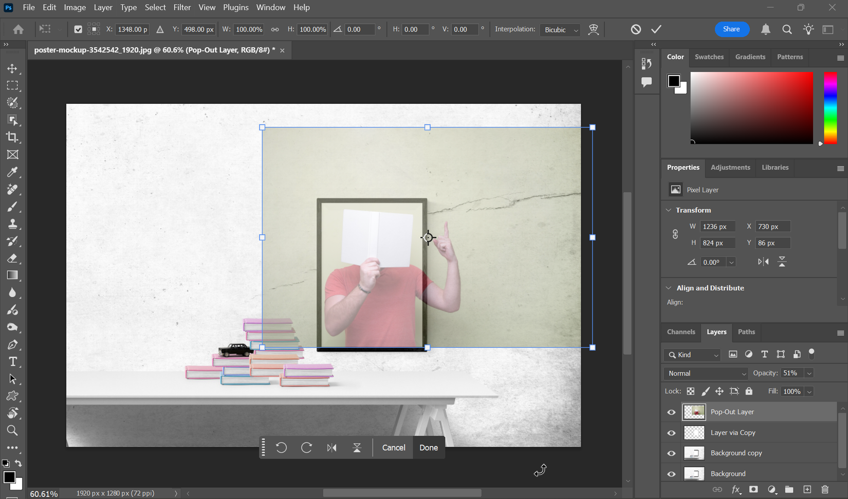 Positioning the pop-out photo in Photoshop