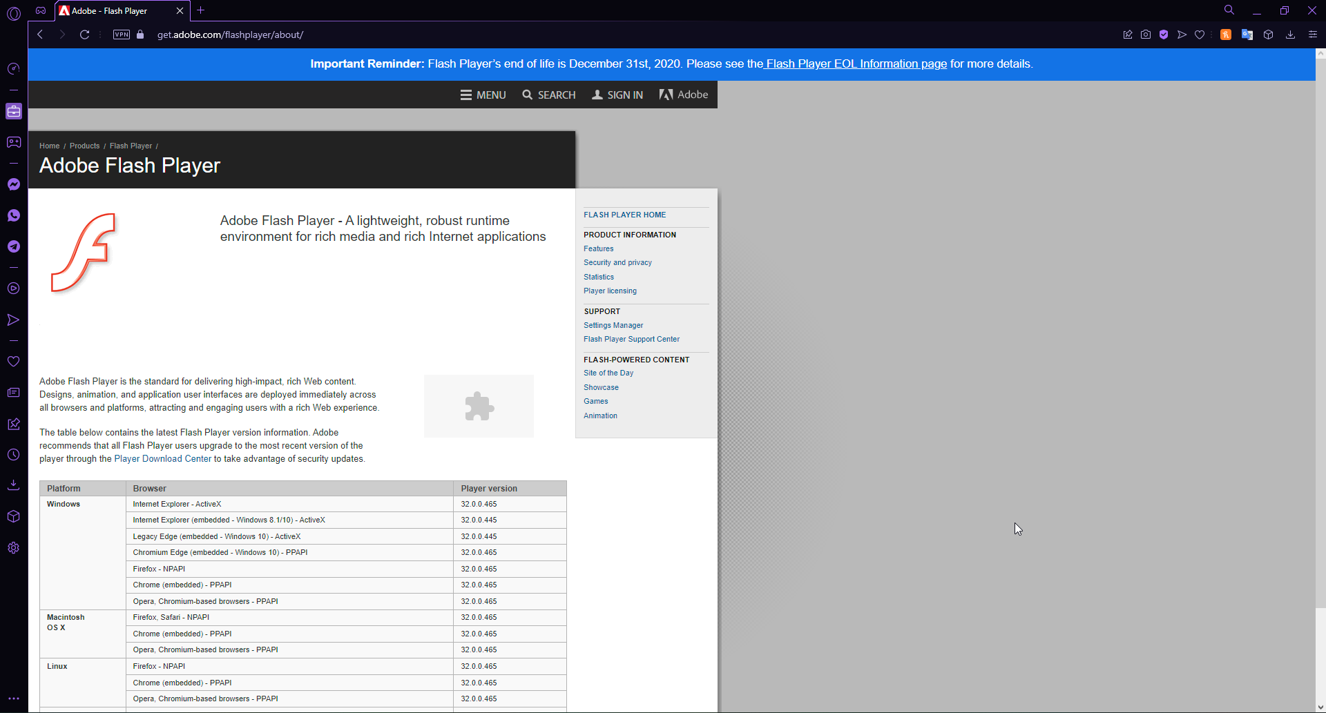 Adobe Flash Player no longer supported.