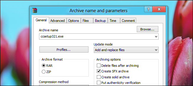 Выбор варианта самораспаковывающегося архива (SFX) в WinRAR