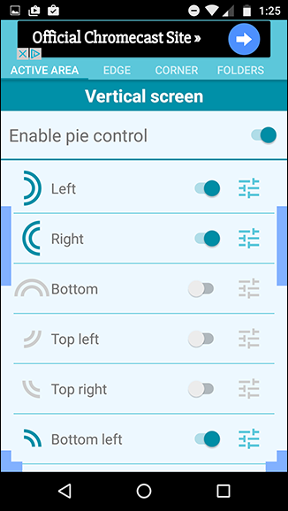 Настройки зоны вызова Pie Controls