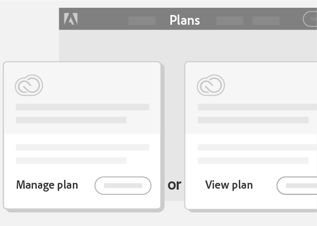 Кнопки управления планом на странице Adobe — изменить/просмотреть